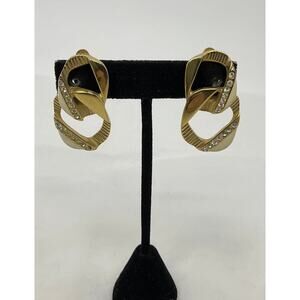 Vintage Givenchy Gold-Tone Swirl Clip-On Earrings with Crystals